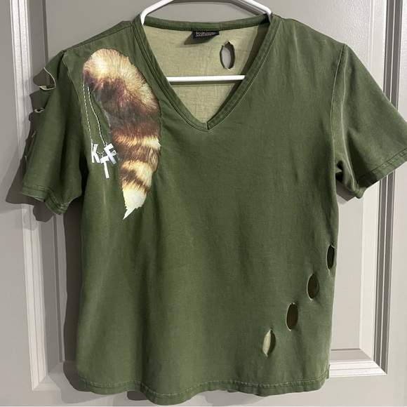 Vintage wlt walter van beirendonck army green distressed short sleeve v-neck tee - Picture 1 of 3